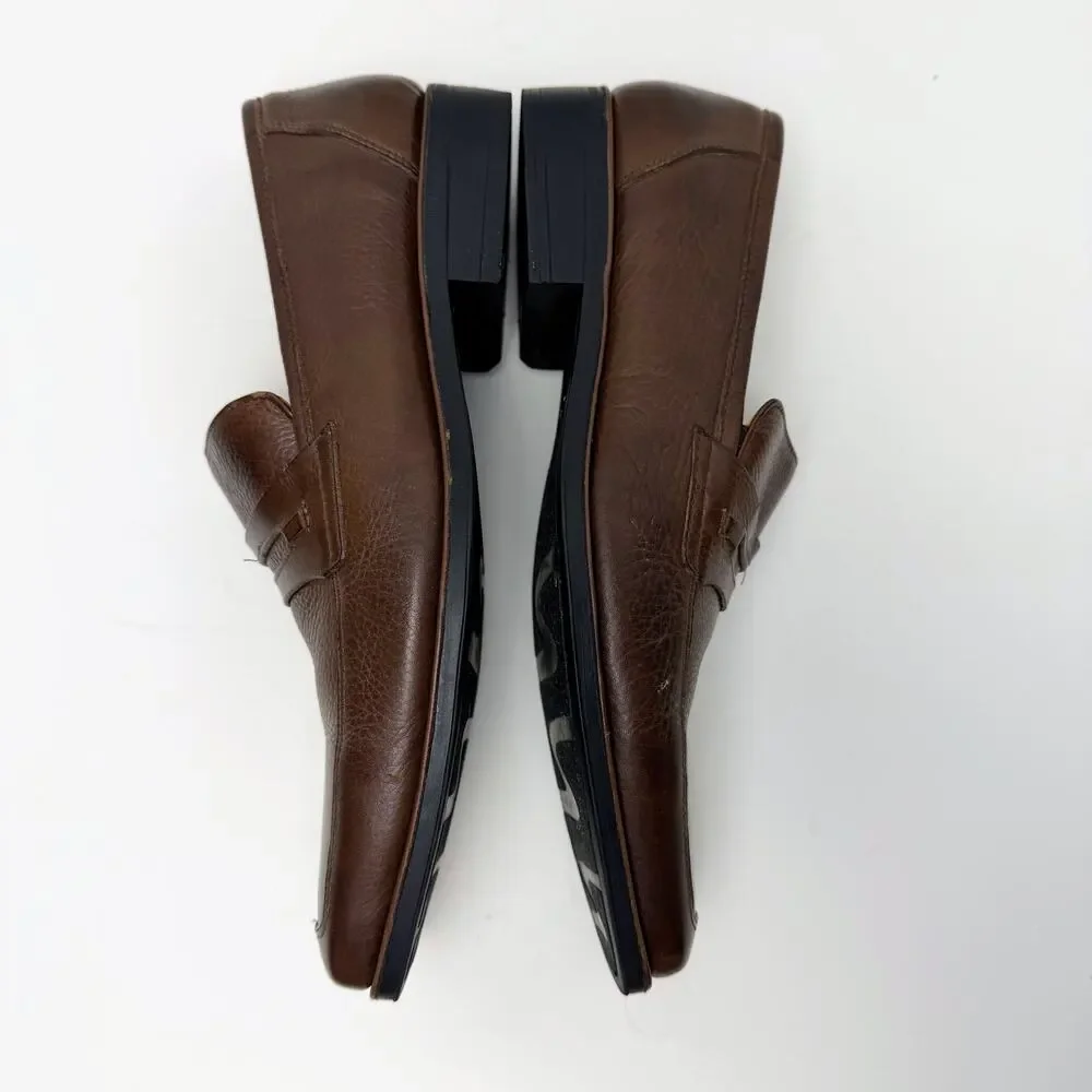 Sandro Moscoloni Brown Pebbled Leather Penny Loafers Mens 11D Square‎ Toe Office